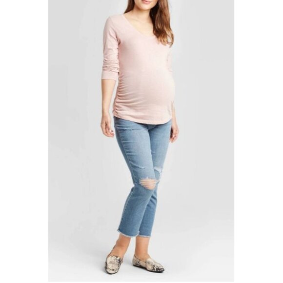 Isabel Maternity Over Belly Cropped Distressed Straight Maternity Jeans Blue 14 - Picture 2 of 12